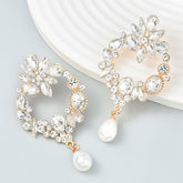 Sparkling Crystal & Faux Pearl Drop Earrings - Elegant Statement Jewelry